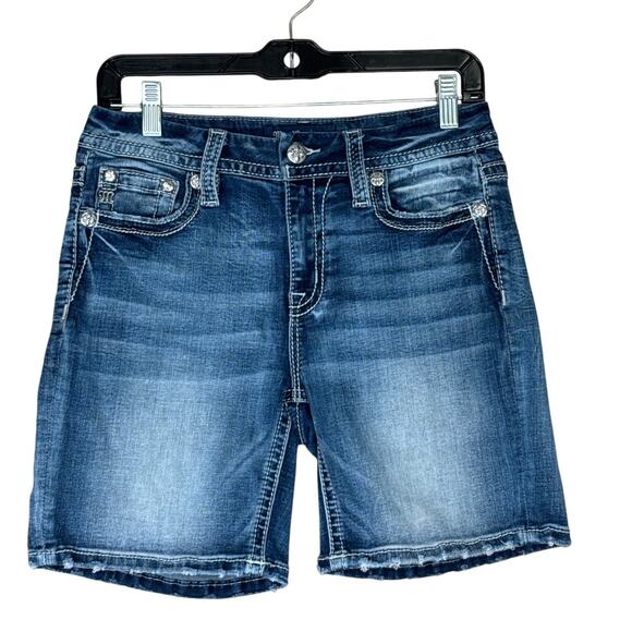 Miss Me Womens Jean Shorts Size 28 Faux Diamond Stud Bold Stitching Distressed - Picture 1 of 8
